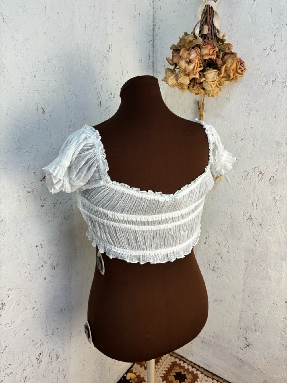 Free People Cheri Smocked Cotton Cottagecore Lightweight Top Size XS/S - Picture 7 of 9